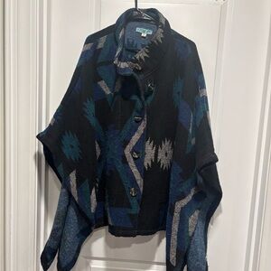 Black and Blue Geometric Poncho